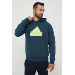 adidas bluza barbati, culoarea turcoaz, cu glugă, cu imprimeu