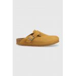 Birkenstock papuci din piele Boston Corduroy femei, culoarea bej, 1025668