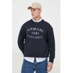 Armani Exchange hanorac de bumbac barbati, culoarea albastru marin, cu imprimeu