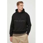Armani Exchange hanorac de bumbac barbati, culoarea negru, cu glugă, cu imprimeu