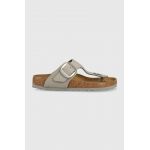 Birkenstock șlapi de piele Gizeh Big Buckle femei, culoarea gri, cu toc plat 1022179