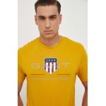 Gant tricou din bumbac culoarea galben, cu imprimeu