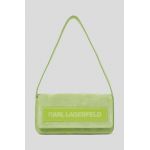 Karl Lagerfeld geanta de mana din piele intoarsa ICON K MD FLAP SHB SUEDE culoarea verde