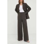 Remain pantaloni de lana culoarea maro, lat, high waist