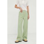 Remain pantaloni femei, culoarea verde, drept, high waist
