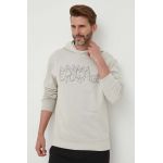 Armani Exchange hanorac de bumbac barbati, culoarea bej, cu glugă, cu imprimeu