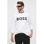BOSS hanorac de bumbac barbati, culoarea alb, cu imprimeu