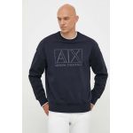 Armani Exchange bluza barbati, culoarea albastru marin, cu imprimeu