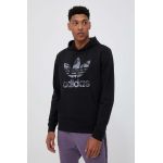 adidas Originals bluza barbati, culoarea negru, cu glugă, cu imprimeu