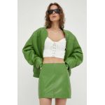 Remain fusta de piele culoarea verde, mini, creion