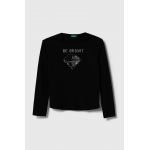 United Colors of Benetton longsleeve din bumbac pentru copii culoarea negru