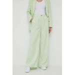 Pepe Jeans pantaloni din amestec de in Monna culoarea verde, drept, high waist