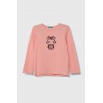United Colors of Benetton longsleeve din bumbac pentru copii culoarea roz