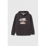 Pepe Jeans hanorac de bumbac pentru copii culoarea gri, cu glugă, cu imprimeu