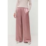 Max Mara Leisure pantaloni femei, culoarea roz, lat, high waist