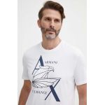 Armani Exchange tricou din bumbac culoarea alb, cu imprimeu