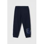 EA7 Emporio Armani pantaloni de trening din bumbac pentru copii culoarea albastru marin, cu imprimeu