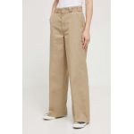 Dickies pantaloni femei, culoarea bej, drept, high waist