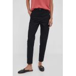 Sisley pantaloni femei, culoarea negru, mulata, high waist