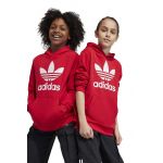 adidas Originals bluza copii TREFOIL culoarea rosu, cu glugă, cu imprimeu