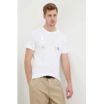 La Martina tricou din bumbac culoarea alb, cu imprimeu