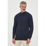 Barbour pulover din amestec de lana barbati, culoarea albastru marin