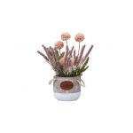 Aranjament floral, in ghiveci din ceramica, H27 crizantema si lavanda, culoare somon / ZTS 8054 Engros