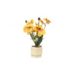 Aranjament floral in ghiveci din ceramica, model orhidee, H 37cm, culoare portocaliu / ZTS 8055 Engros