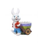 Decoratiune pentru gradina, din rasina, model iepure cu carucior, suport pentru flori, inaltime 23cm, alb / ZTS 8073 Engros