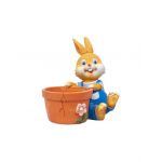 Decoratiune pentru gradina, din rasina, model iepure cu ghiveci pentru flori, inaltime 17cm, galben / ZTS 8075 Engros