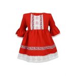 Rochie botez traditionala en-gros, model Ilinca, culoare rosie