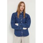 Karl Lagerfeld Jeans camasa jeans femei, culoarea albastru marin, cu guler clasic, regular