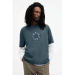 AllSaints tricou din bumbac TIERRA SS CREW barbati, culoarea albastru marin, cu imprimeu