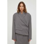 Remain sacou din lana culoarea gri, oversize, neted