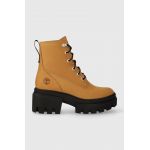 Timberland bocanci de piele Everleigh Boot 6in LaceUp femei, culoarea maro, cu platforma, TB0A41QK2311