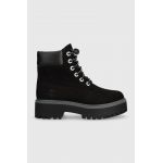 Timberland bocanci din piele intoarsa Stone Street 6in WP femei, culoarea negru, cu platforma, izolare usoara, TB0A5RH50151