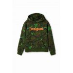 Desigual hanorac de bumbac pentru copii culoarea verde, cu glugă, cu imprimeu