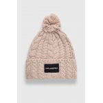 Karl Lagerfeld caciula de lana culoarea bej, de lana, din tricot gros