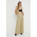 Notes du Nord pantaloni femei, culoarea verde, lat, high waist