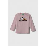 United Colors of Benetton longsleeve din bumbac pentru copii x Disney culoarea roz, cu imprimeu