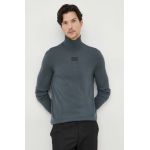 Armani Exchange pulover de lana barbati, culoarea verde, light, cu guler