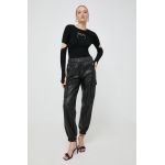 Notes du Nord pantaloni de piele femei, culoarea negru, high waist