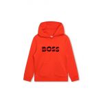 BOSS bluza copii culoarea rosu, cu glugă, cu imprimeu