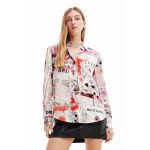 Desigual camasa din bumbac femei, culoarea alb, cu guler clasic, regular
