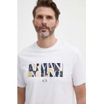 Armani Exchange tricou din bumbac culoarea alb, cu imprimeu