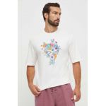 Reebok tricou din bumbac culoarea bej, cu imprimeu