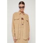 Tommy Jeans cămașă din bumbac femei, culoarea bej, cu guler clasic, regular DW0DW16920