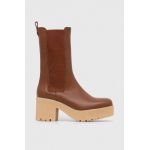 Weekend Max Mara ghete chelsea de piele Guglia femei, culoarea maro, cu toc drept, 2357960734600