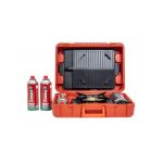 Pachet aragaz camping, din inox, putere 2.3Kw aprindere electrica, cu tava, cleste, cutit si cutie rosie de transportat + 3 butelii 410ml / ZTS 5617_1 Engros