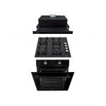 Pachet cuptor incorporabil (1857), capacitate 51L, electric, negru, plita incorporabila (0058), gaz butelie sau gaz natural (duze de schimb incluse), 59x51 cm, aprindere electrica, sticla neagra, hota 1 motor, putere 140W (1895), 60X50 cm / SET 30063 Eng